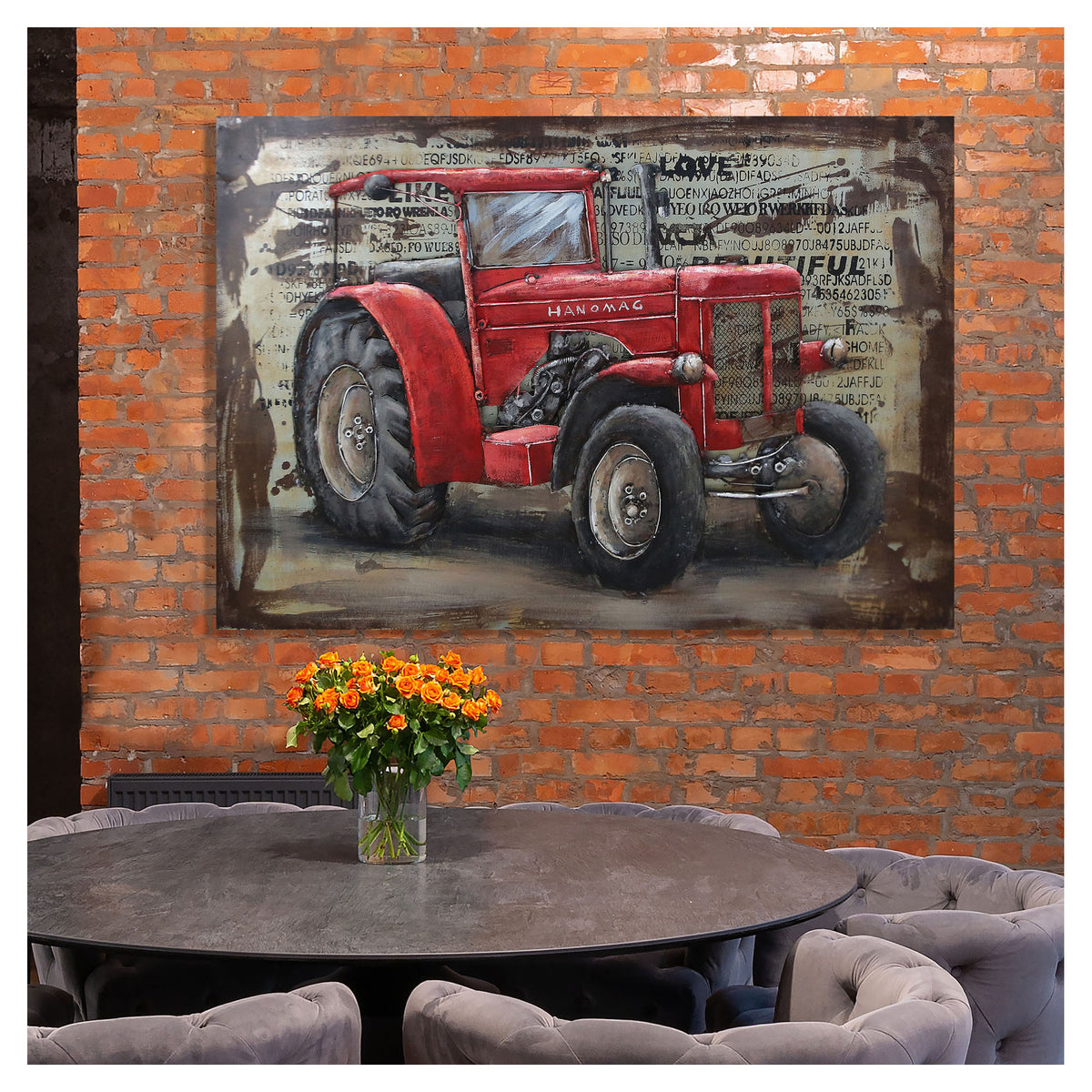 Canevas 3D de tracteur rouge classique, 45-1/4'' x 31-1/2''