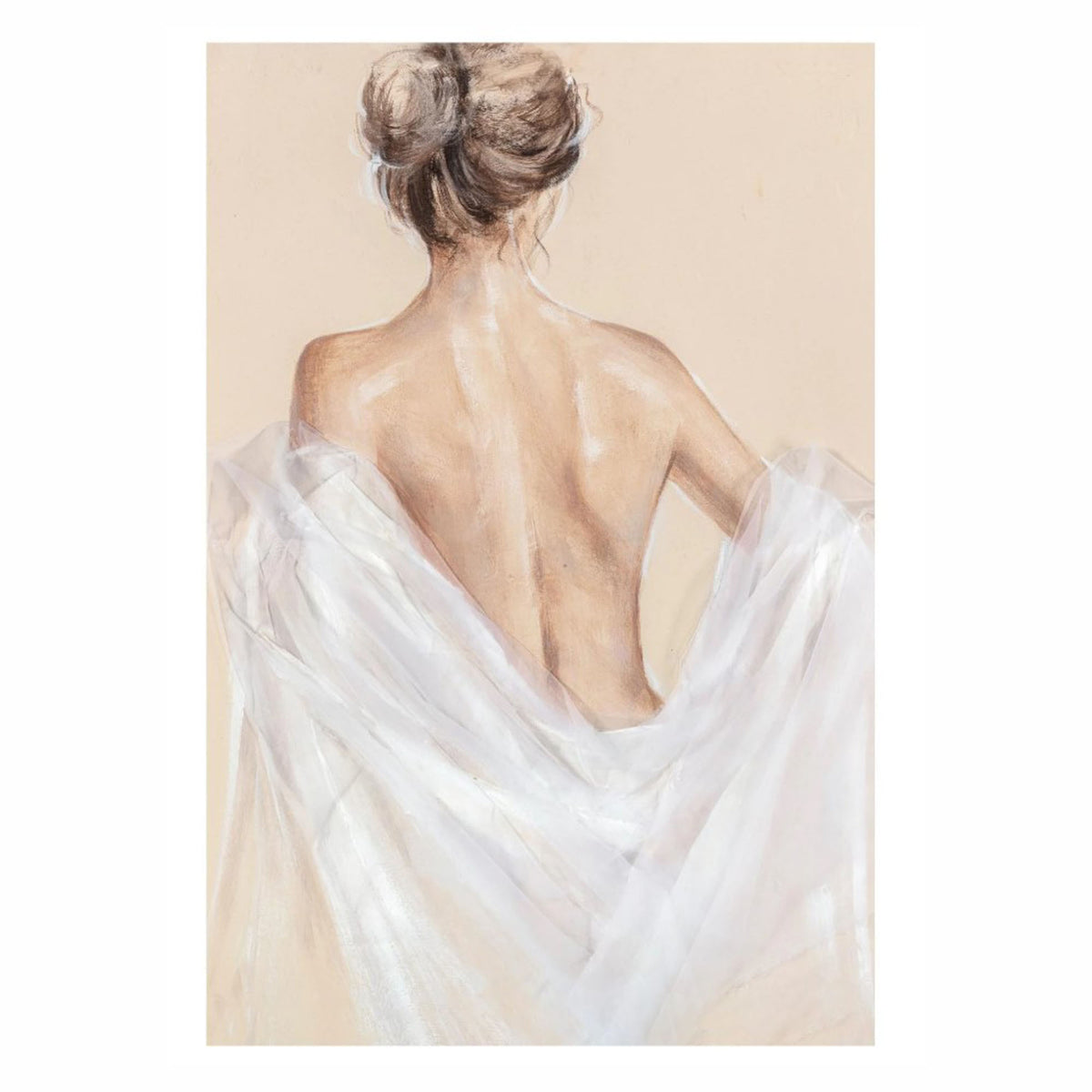 Canevas de femme dénudée avec voile blanc, 24" x 36"