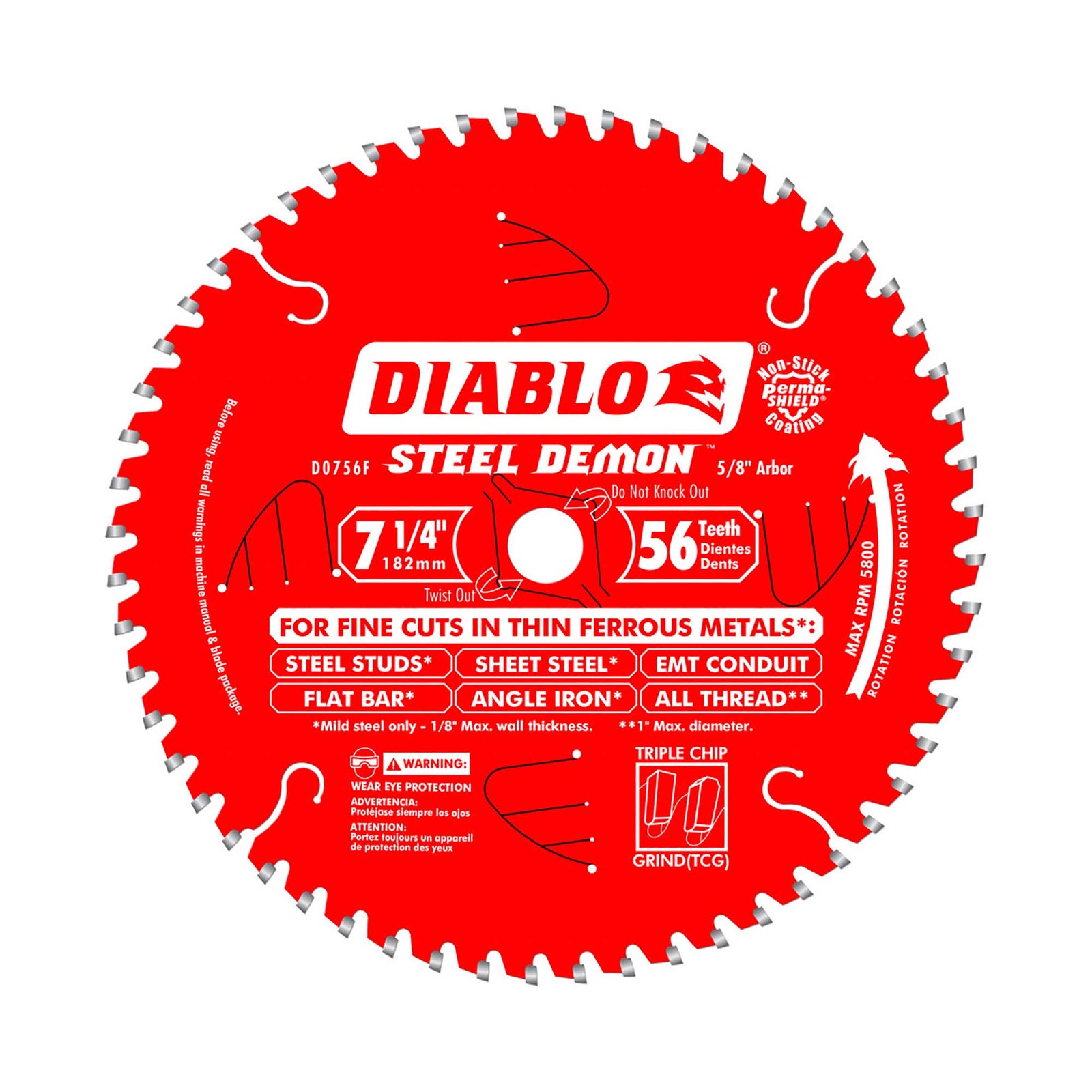 Lame Diablo Steel Demon pour métaux ferreux de 7-1/4" à 56 dents
