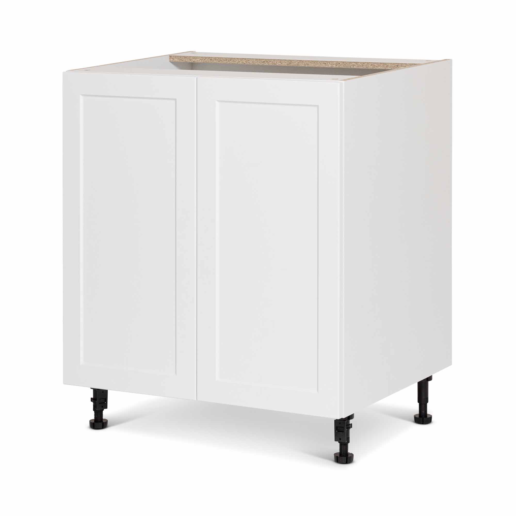 Module de bas d'armoire de cuisine de style Shaker en mélamine blanche avec 2 portes, 30"