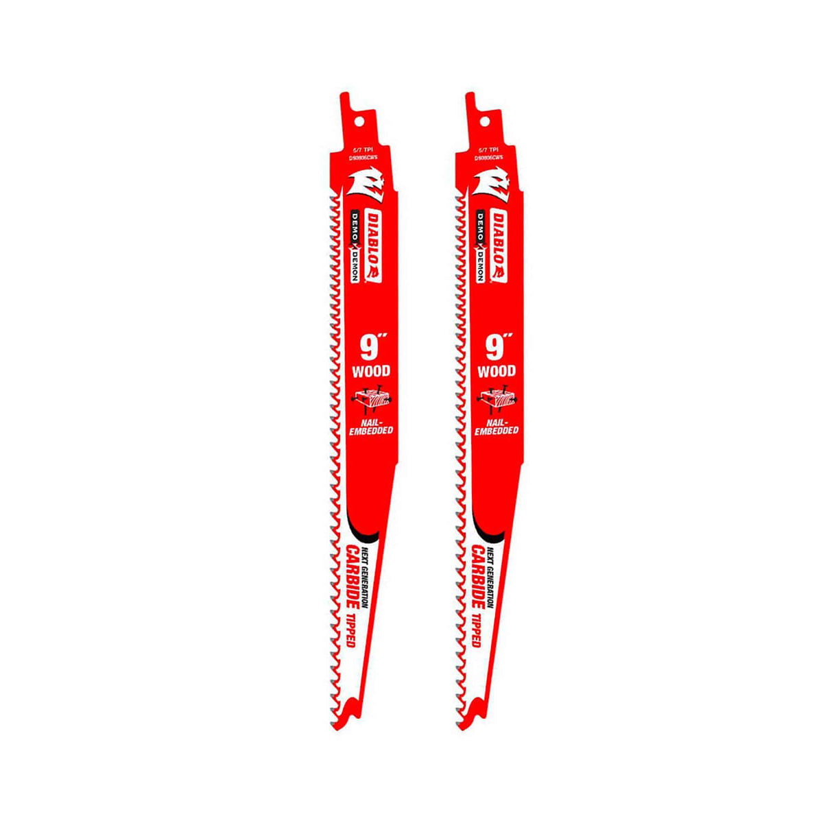 Lame de scie alternative Diablo Demo Demon en carbure pour bois clouté de 5/7 DPP, 9″ (2 unités)