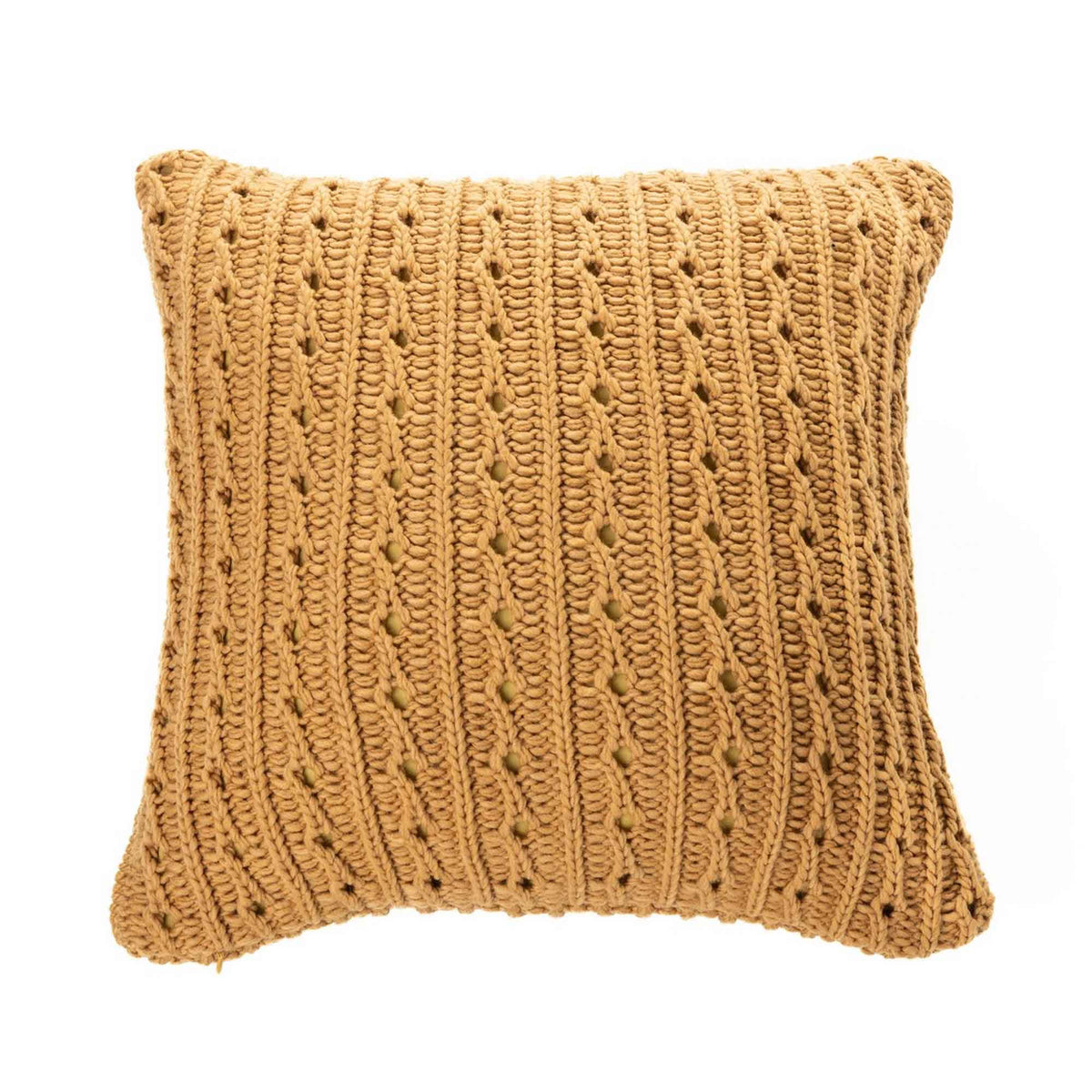 Coussin décoratif Dalida en tricot de 18&quot; x 18&quot;, moutarde