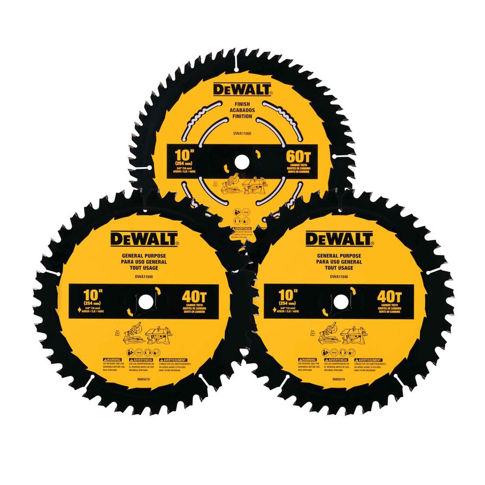 Ensemble de lames de scie circulaire 10", 3 unités