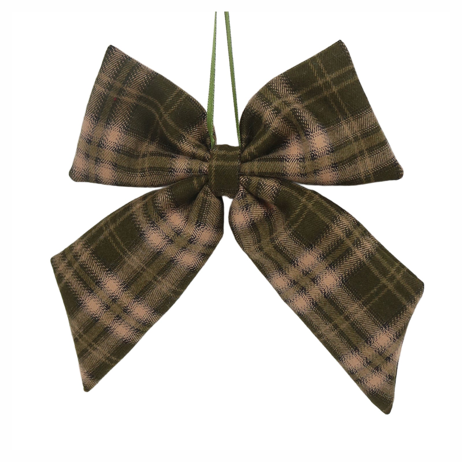 Ornement de boucle en tissu à carreaux vert et beige à suspendre, 7"