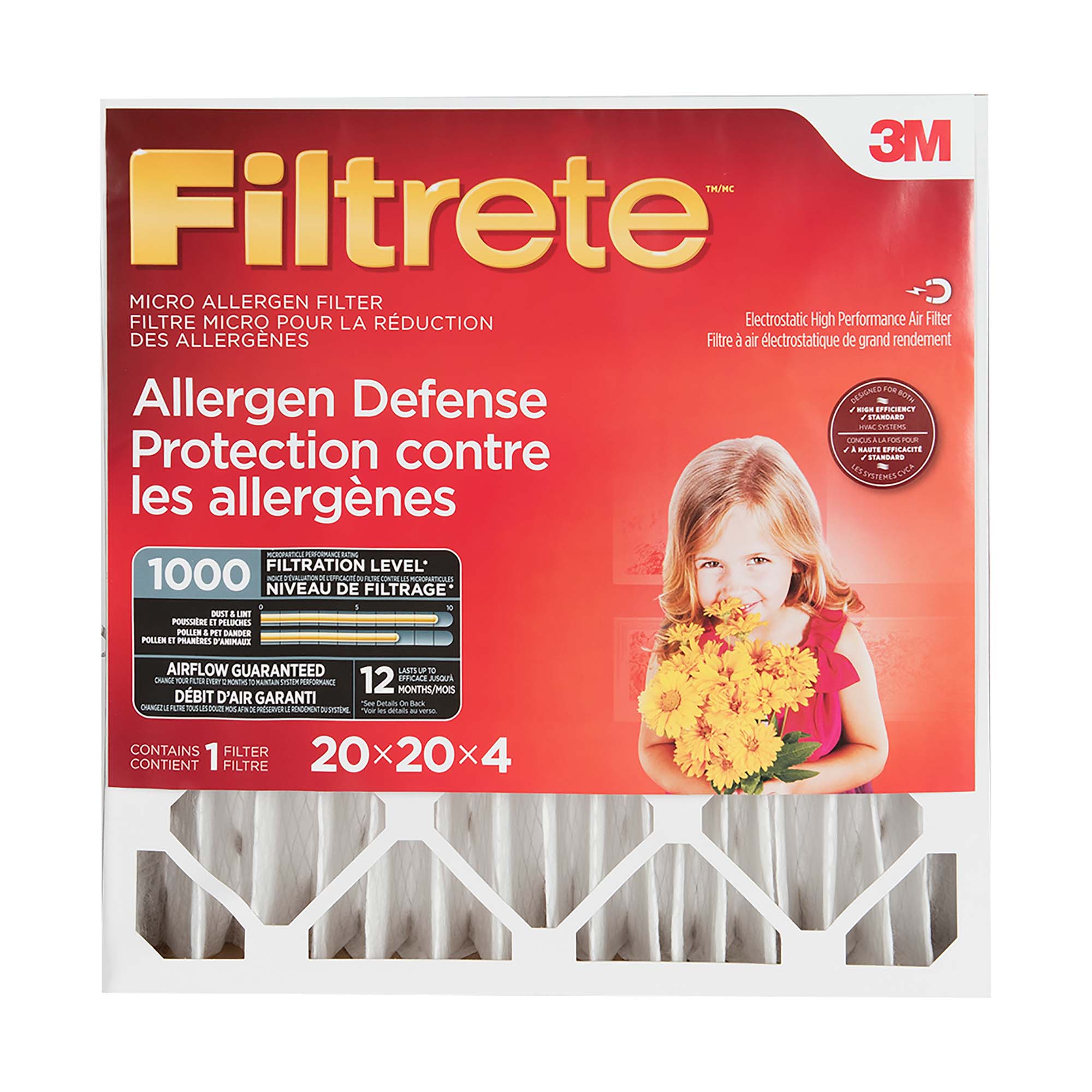 Filtre micro à plis profonds MPR 1 000 «Protection contre les allergènes», 20'' x 20'' x 4''