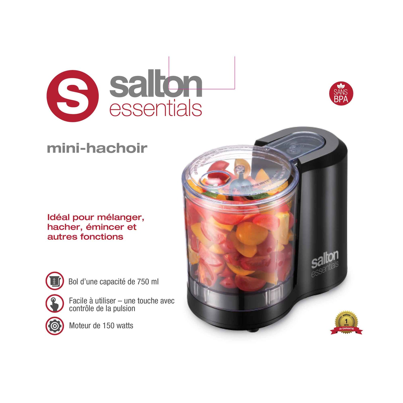 Mini-hachoir électrique, 750 ml