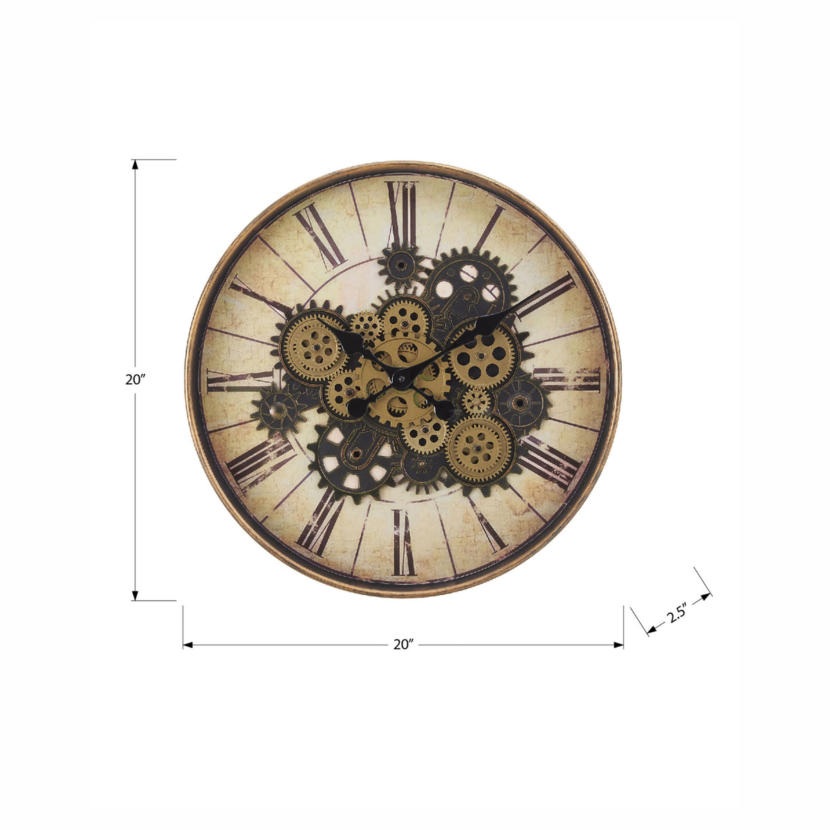 Horloge murale ronde avec mécanisme à engrenages, 20" (brun)