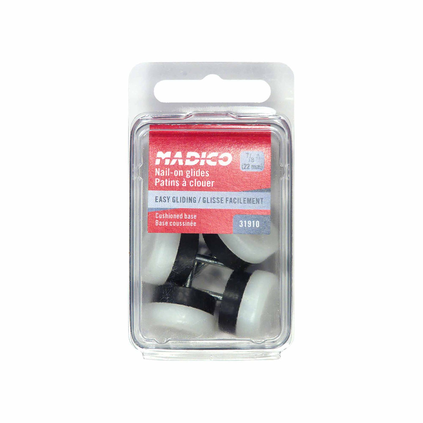 Patins à clouer avec base en polypropylène coussinée, boite de 4 unités