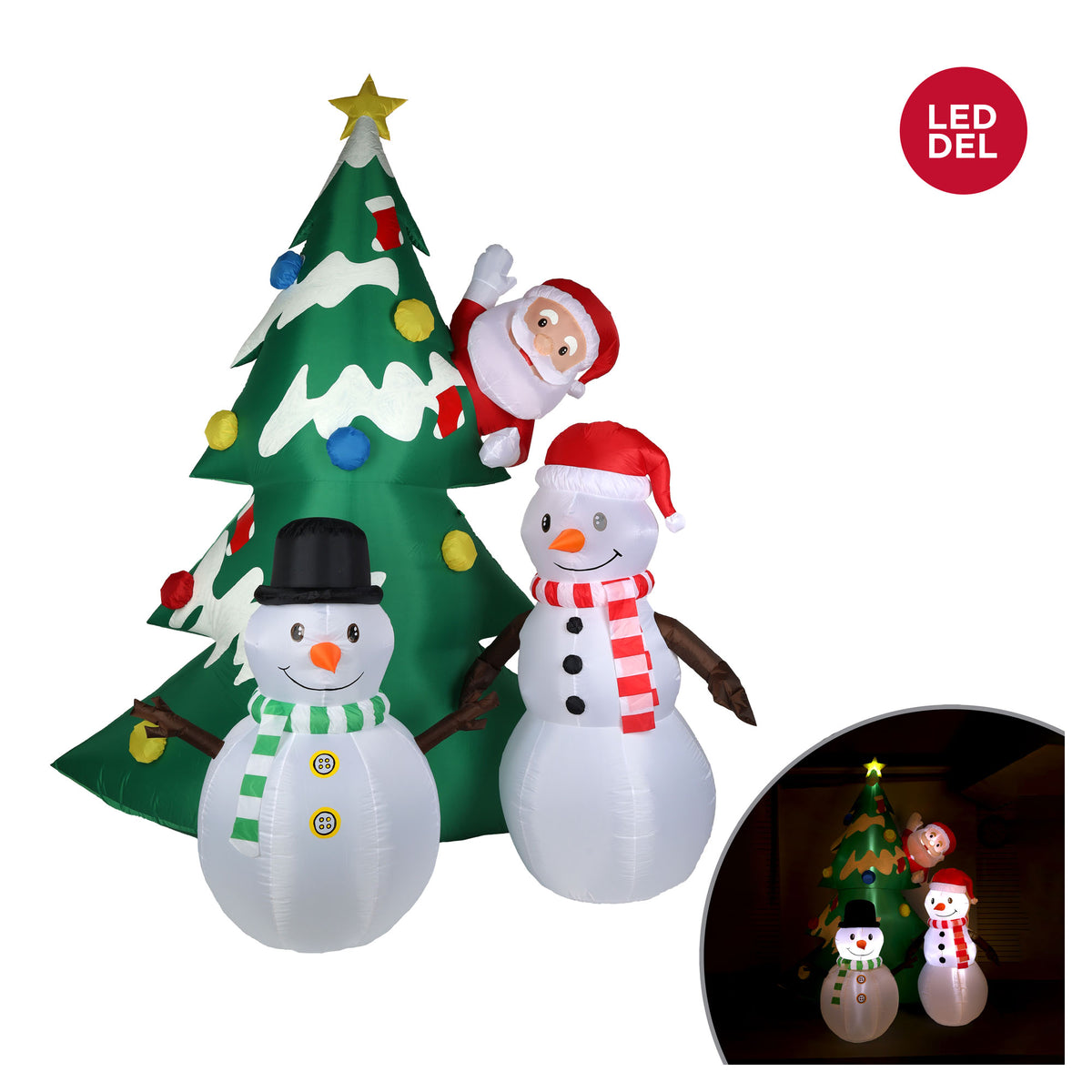 Sapin de Noël gonflable illuminé par DEL avec Père Noël et 2 bonhommes de neige, 10'