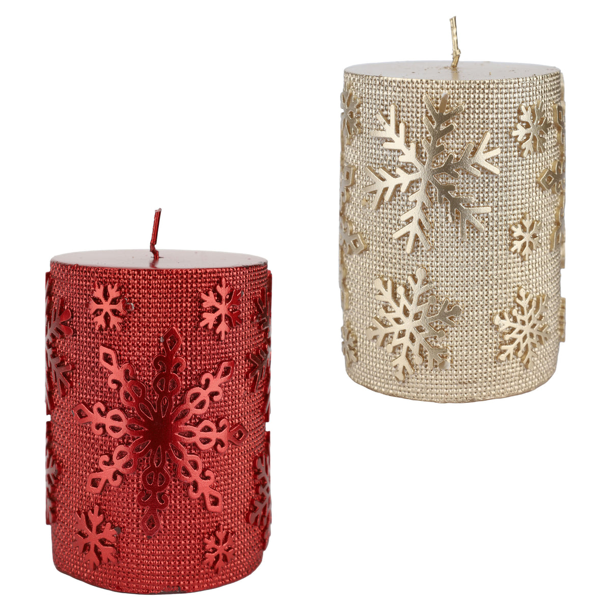 Bougie de Noël en paraffine avec des motifs de flocon de neige, 3,74" (choix entre 2 couleurs)