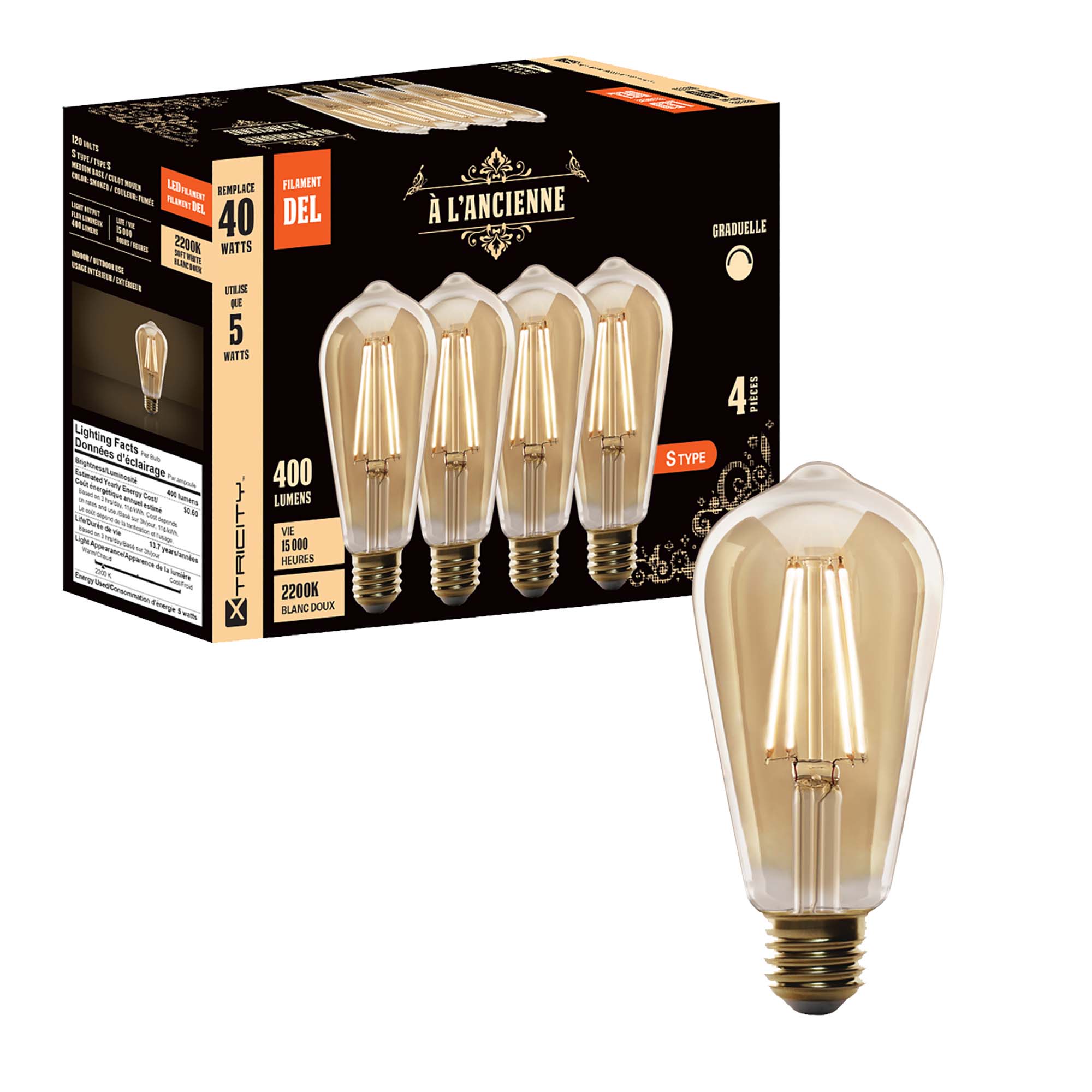 Ampoules Del vintages fumées 5 W / 120 V / E26