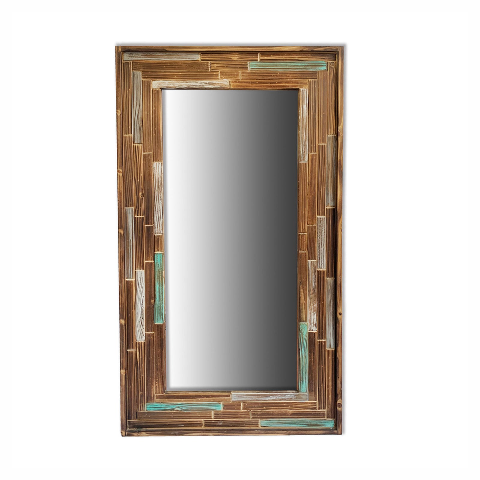 Miroir rectangulaire avec cadre en bois vielli, 23" x 42-1/2"