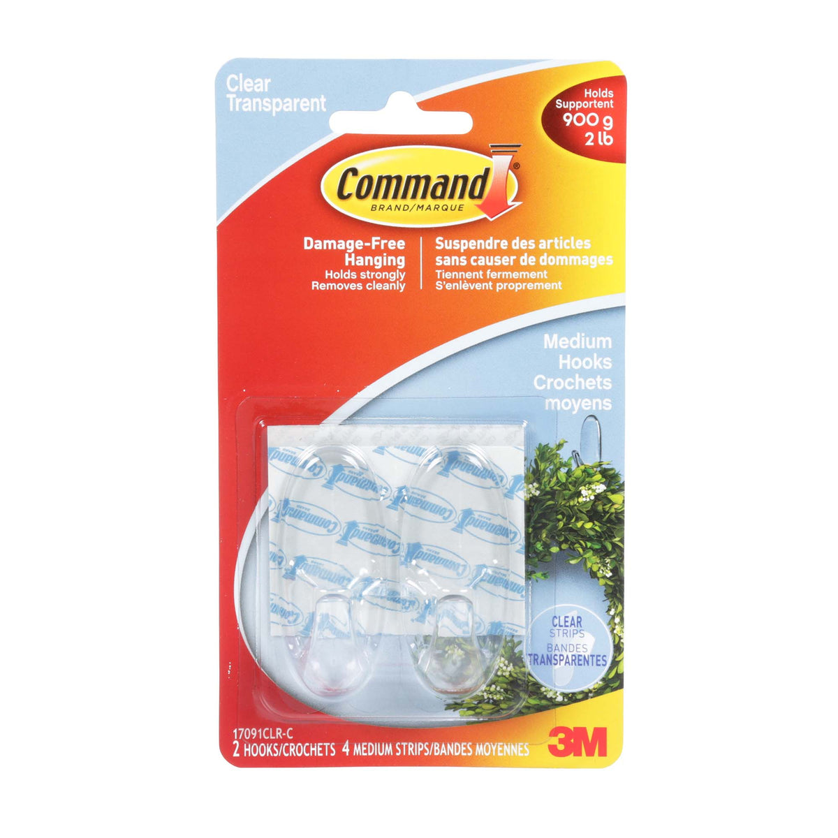 Moyens crochets transparents Command, 2 crochets, 4 bandes par paquet