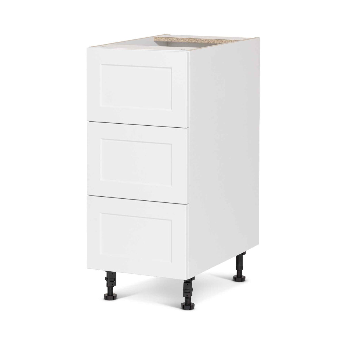 Module de bas d'armoire de cuisine de style Shaker en mélamine blanche avec 3 tiroirs, 18"