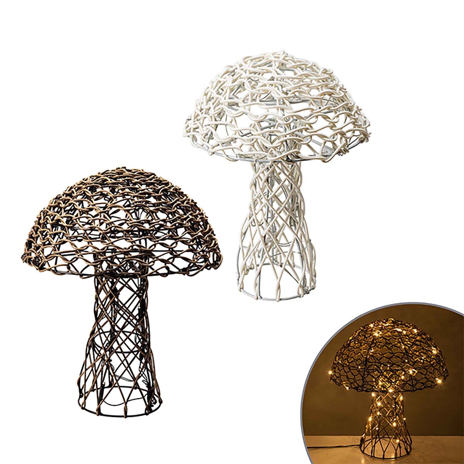 Champignon en osier illuminé par 40 lumières à éclairage DEL solaire, 15,75'' (choix entre 2 couleurs)