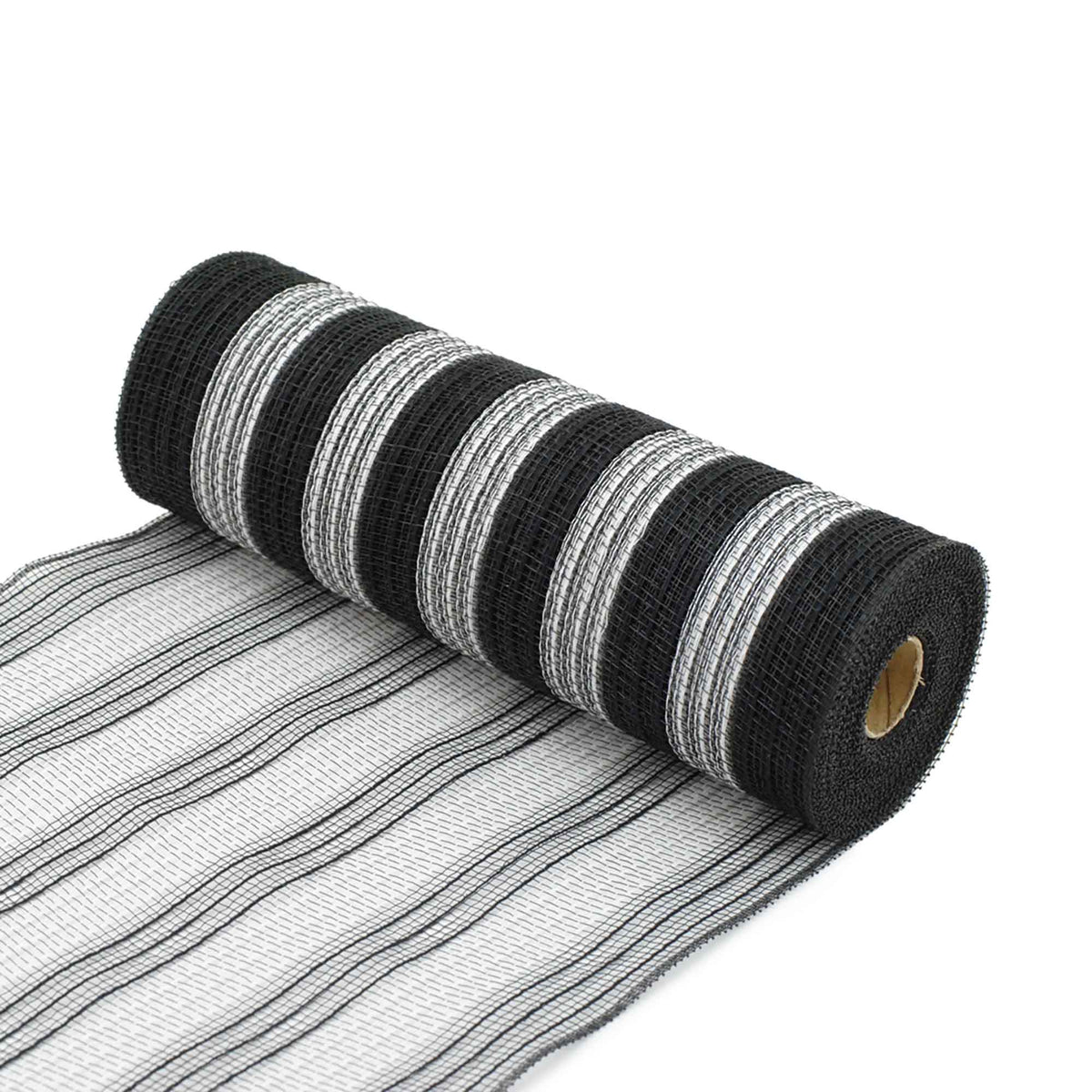 Ruban décoratif en mailles de 10,5" x 10 verges, noir avec bandes blanches