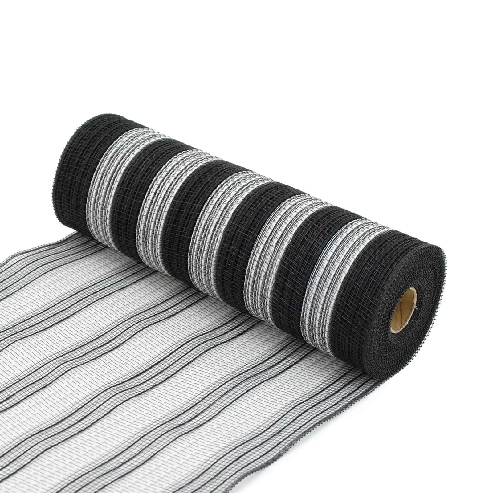 Ruban décoratif en mailles de 10,5" x 10 verges, noir avec bandes blanches