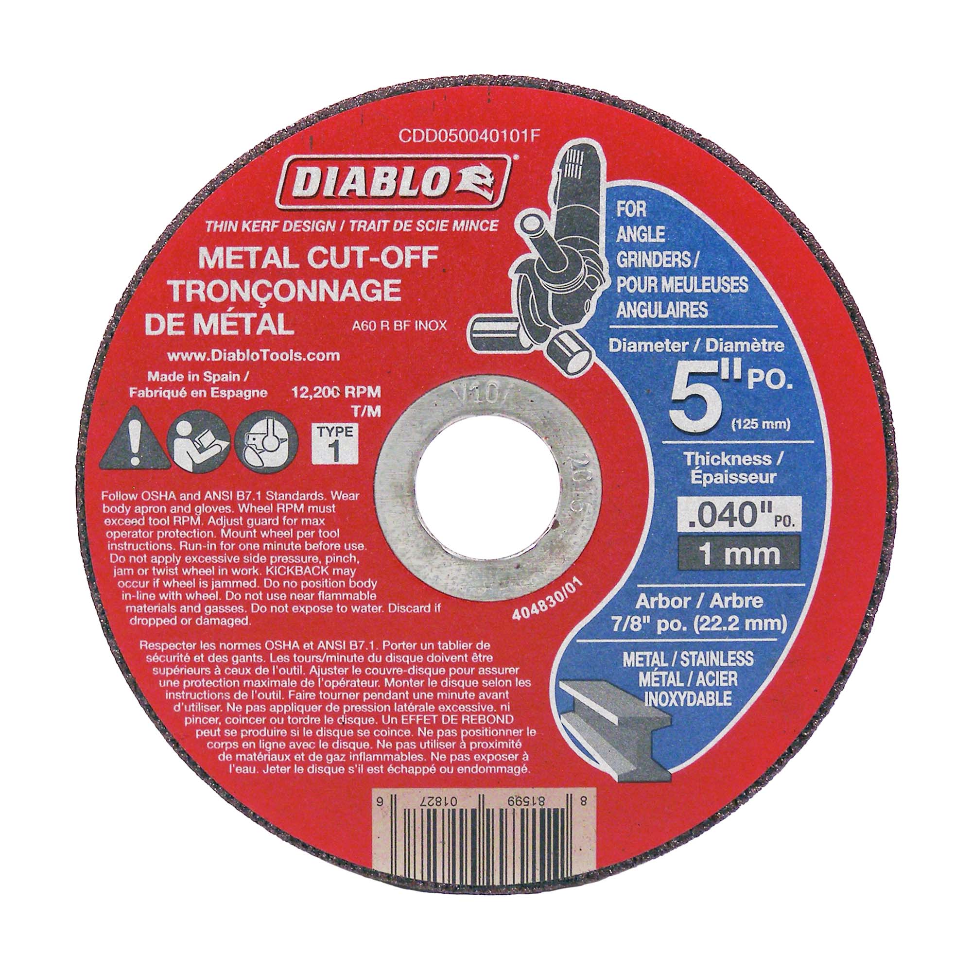 Disque de tronçonnage Diablo pour le métal de 5" x 0.040", arbre de 7/8"