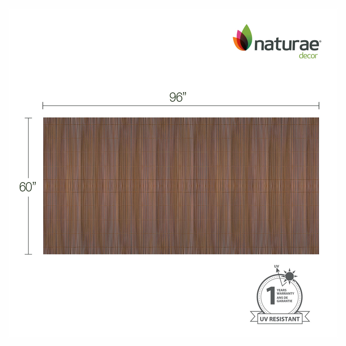 Écran d’intimité imitation bambou en PVC de 60" x 96", noyer