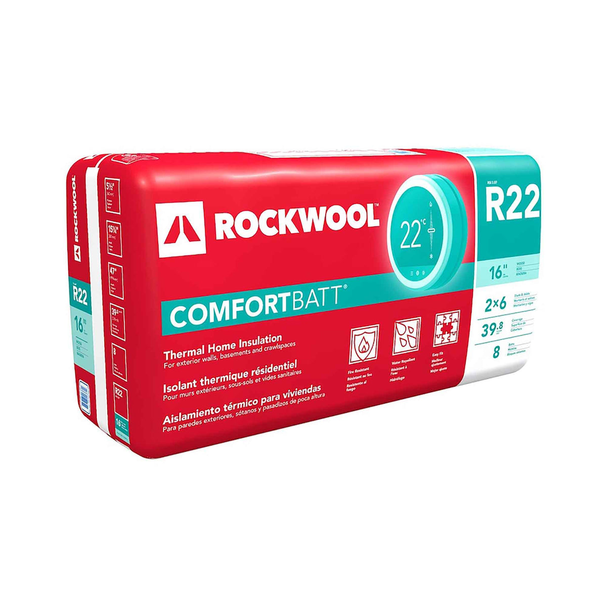 Isolant thermique résidentiel R22 Comfortbatt pour ossatures de bois, 5-1/2&quot; x 15-1/4&quot; x 47&quot; (39,8 ft²)