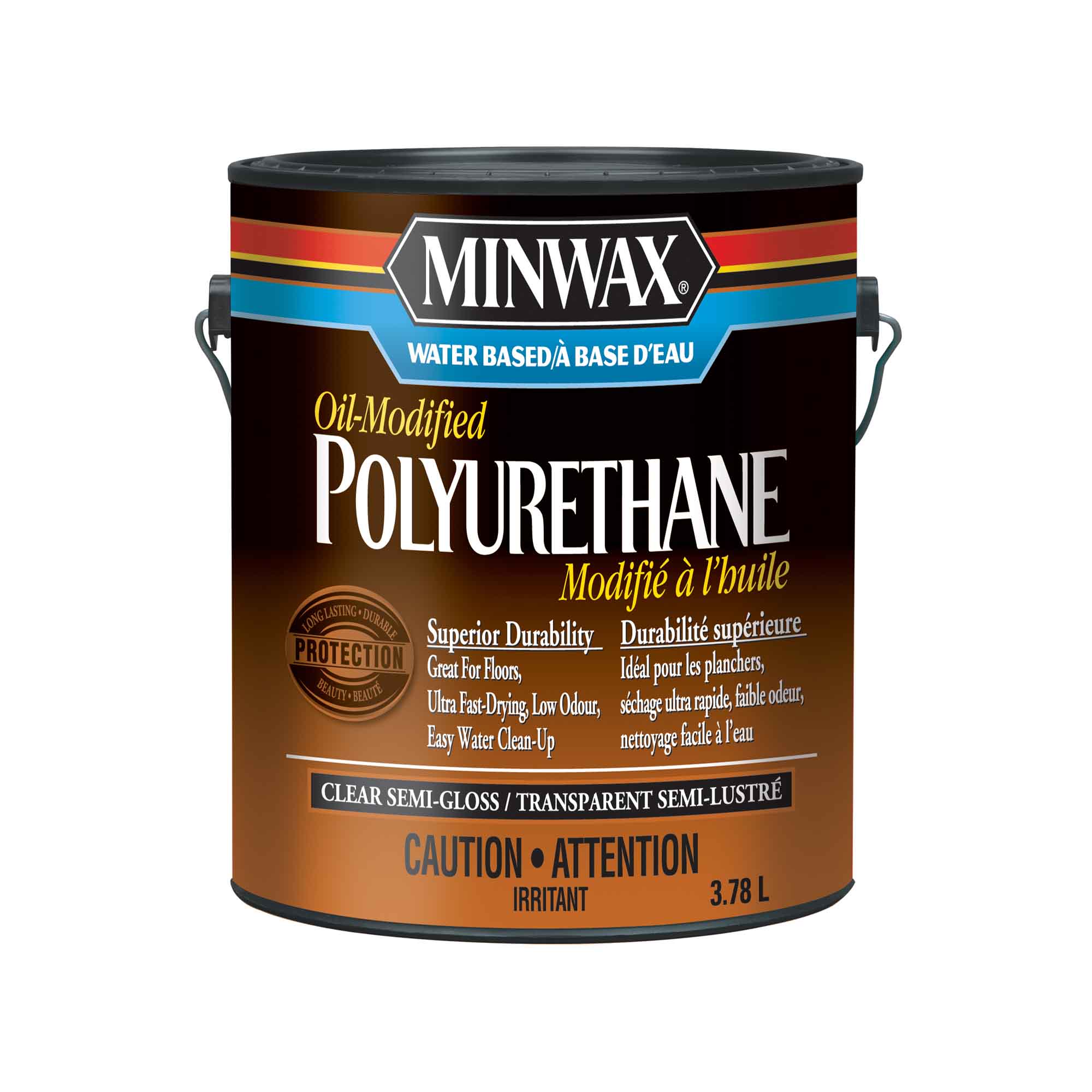 Minwax polyuréthane modifié à l'huile à base d'eau transparent semi-lustré, 3,78 L