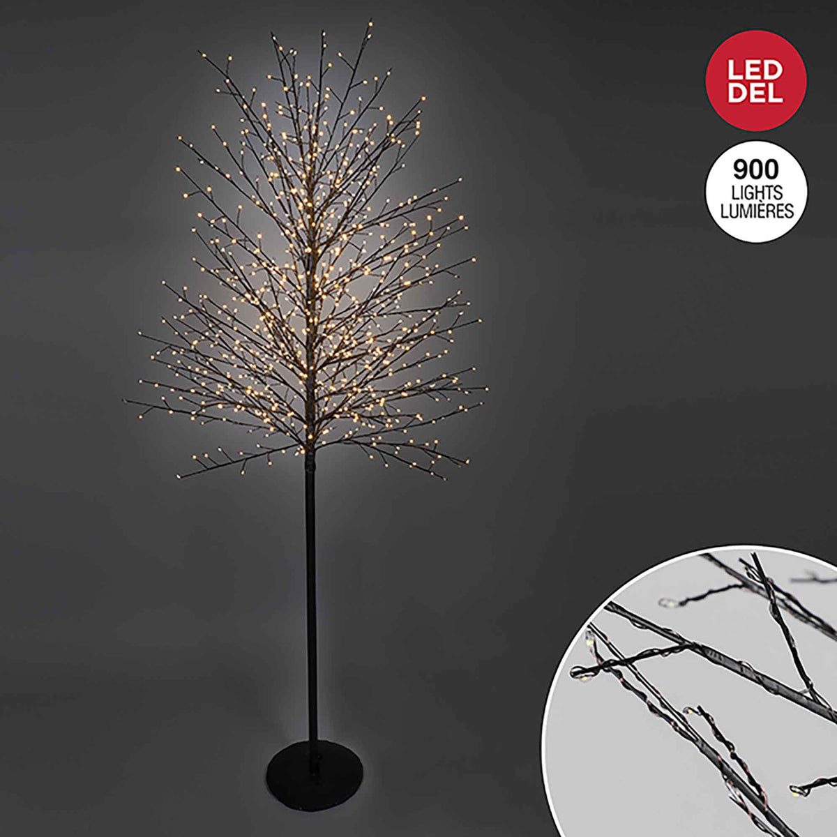 Arbre de Noël noir avec 900 lumières DEL à micropoints blanc chaud, 5,9' (1,8 m) 