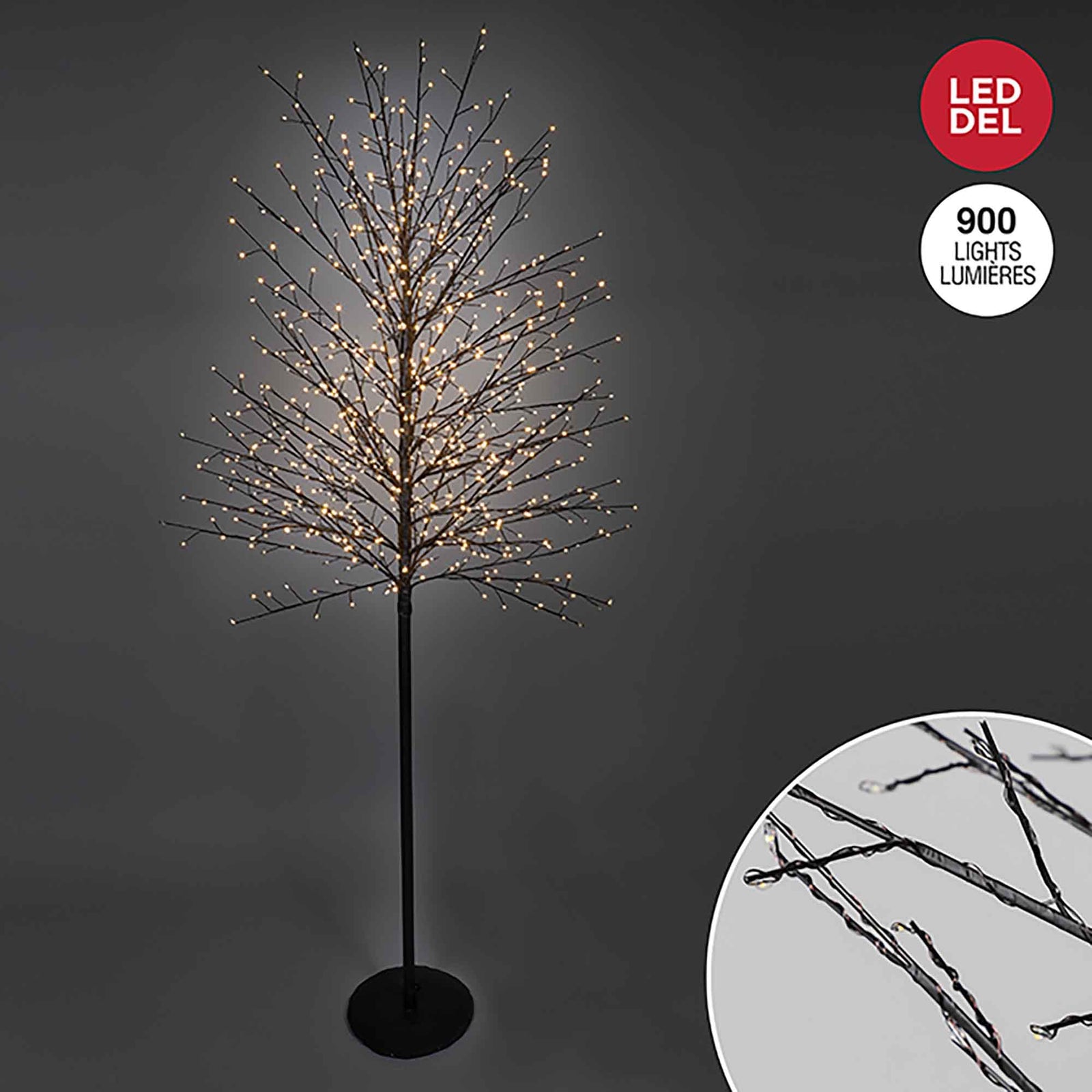 Arbre de Noël noir avec 900 lumières DEL à micropoints blanc chaud, 5,9' (1,8 m) 