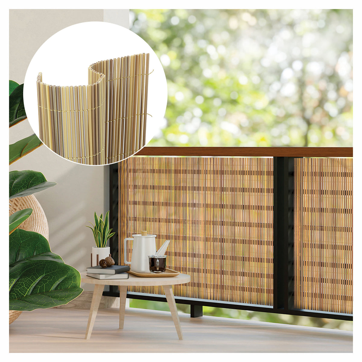 Écran d’intimité imitation bambou en PVC de 40" x 96", beige