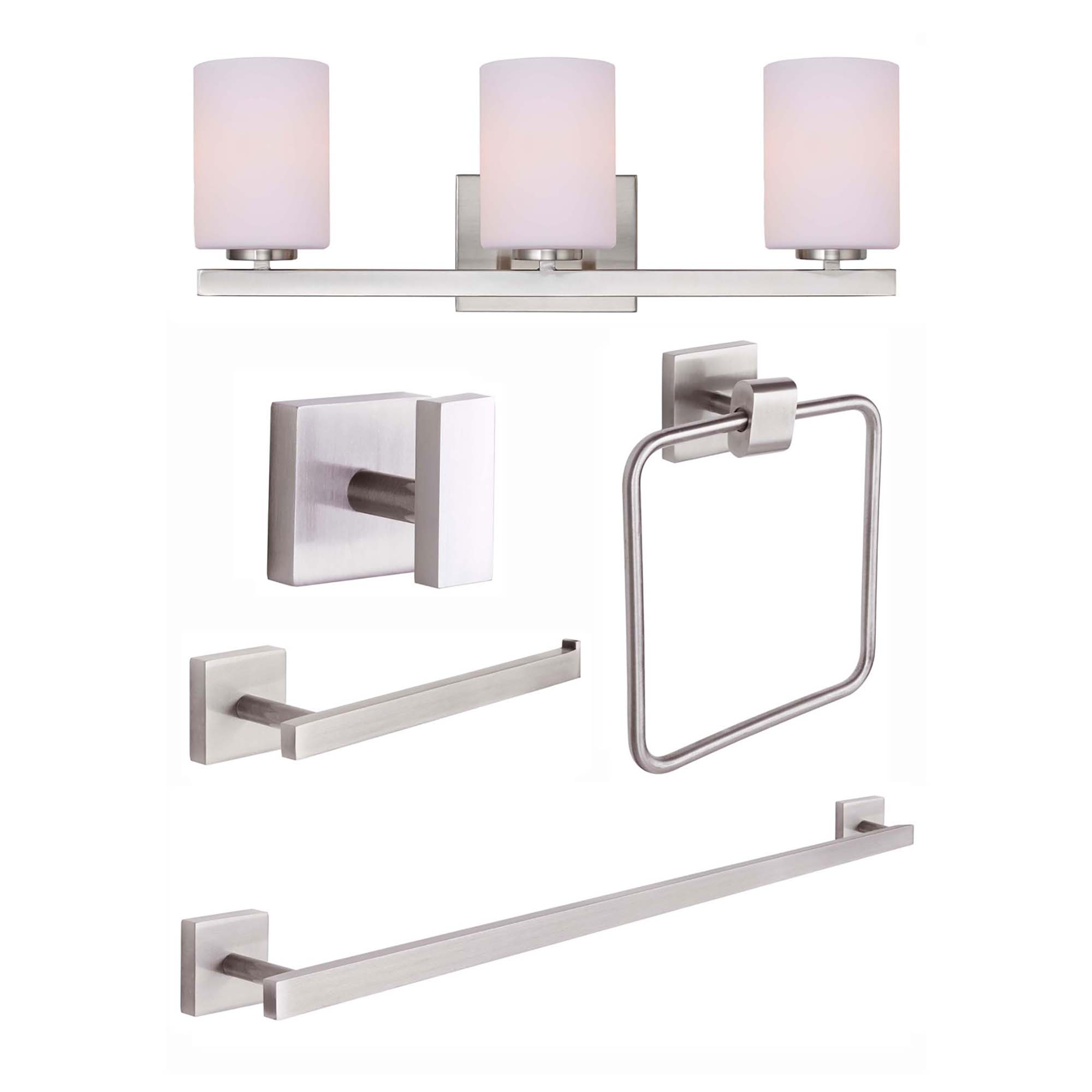 Ensemble de luminaire et d'accessoires de salle de bain JAE, nickel brossé