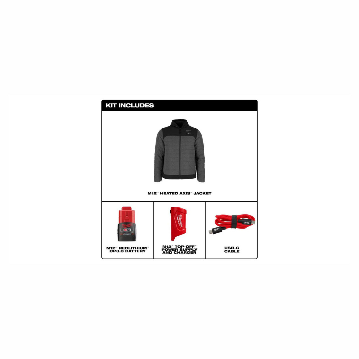 Veste chauffante matelassée M12 Axis, moyen (gris)