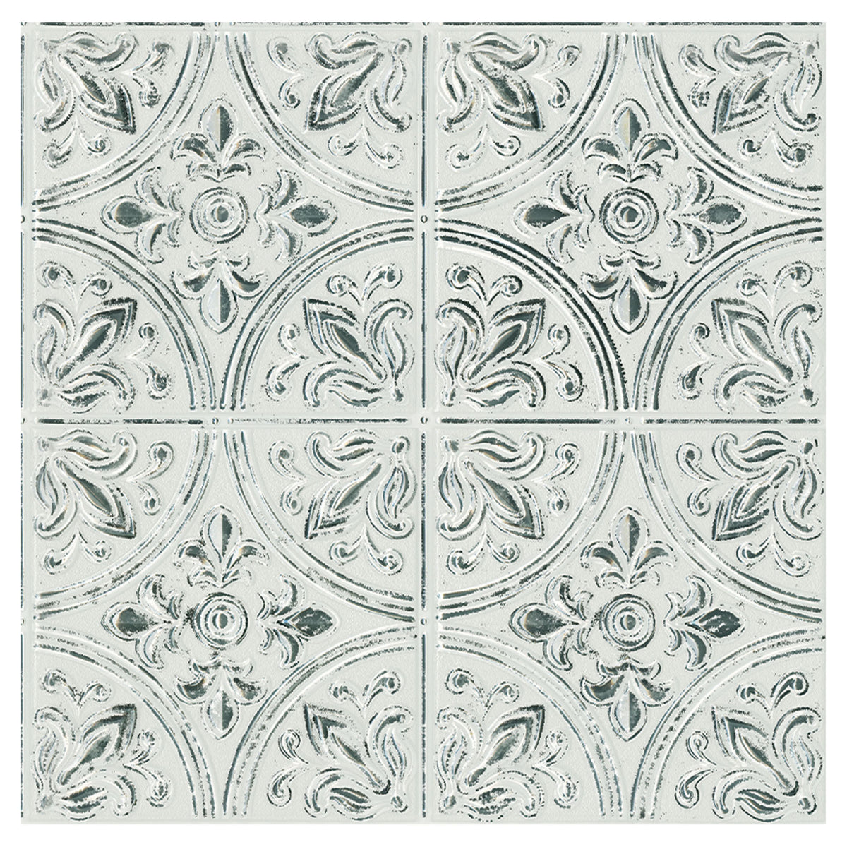 Faux carreaux métalliques texturés autocollants Chelsea au fini blanc cassé antique, 10" x 10" (4 unités)