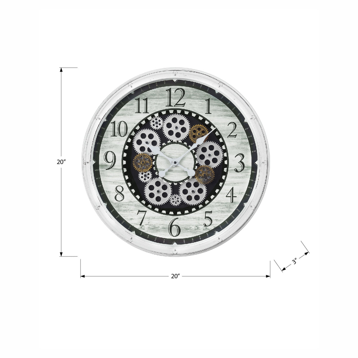 Horloge murale ronde avec mécanisme à engrenages, 20" (blanc antique)