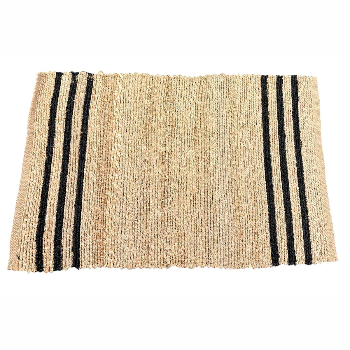 Tapis en jute avec des rayures noires sur le côté, 36" x 25"
