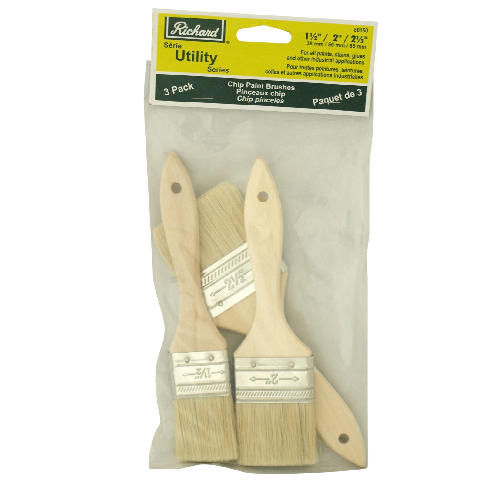 Ensemble de 3 pinceaux Chip (1 1/2 po, 2 po, 2 1/2 po), série Utility, soie blanche