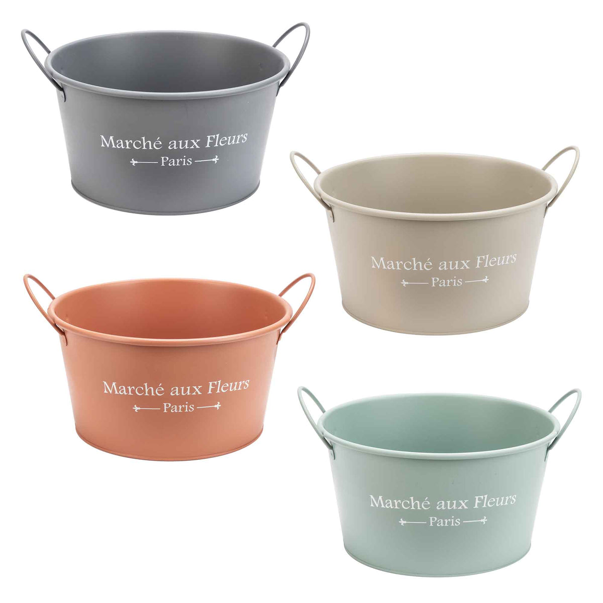Seau métallique avec poignées ''Marché aux Fleurs, Paris'', 5,9'' (choix entre 4 couleurs)