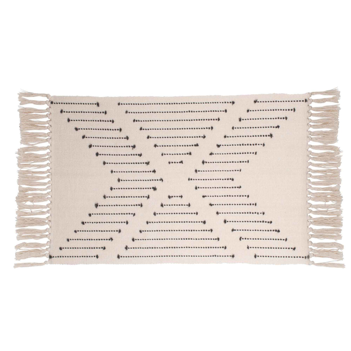 Tapis naturel avec lignes grises et franges, 44&quot; x 23&quot;