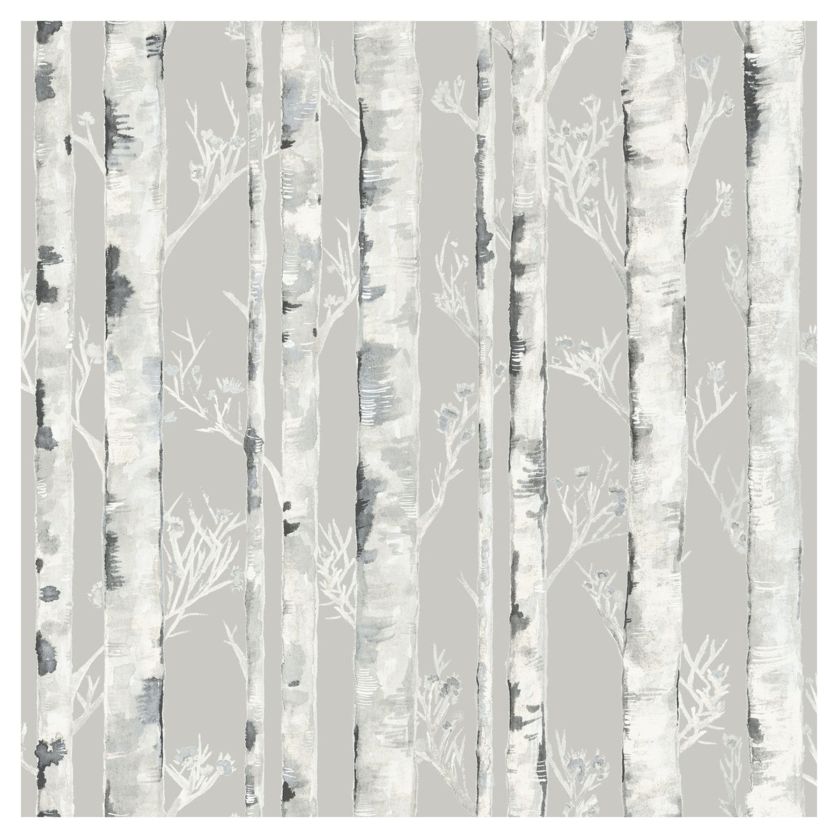 Papier peint adhésif à motif de bouleaux, 20,8" x 18' (gris et blanc)