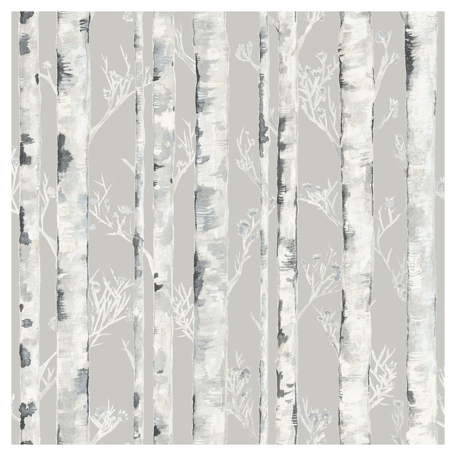 Papier peint adhésif à motif de bouleaux, 20,8" x 18' (gris et blanc)