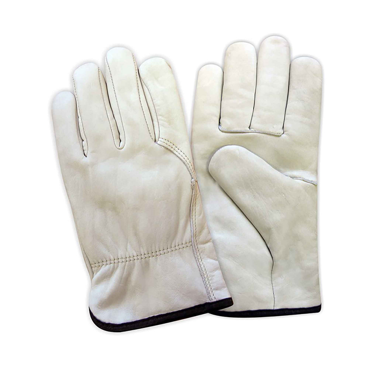 Gants d'hiver en cuir pleine fleur avec doublure de flanelle de type conducteur, T-grand (blanc)