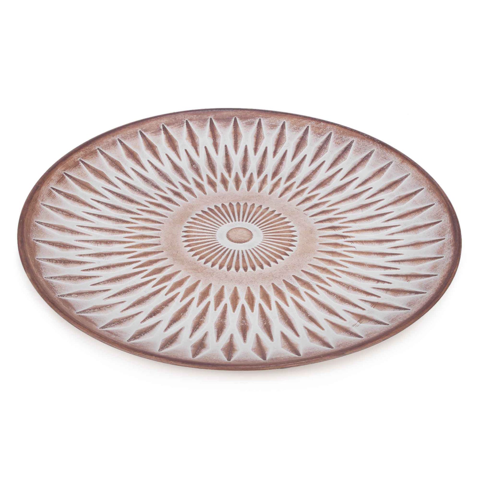 Plateau rond à motif aztèque, 13,5"
