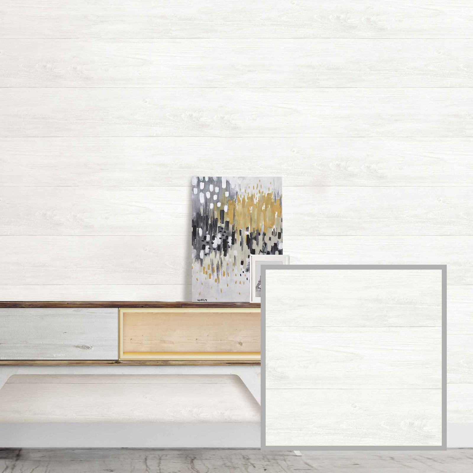 Papier peint ''peler et coller'' à motif de bois blanc récupéré, 20,5" x 18'