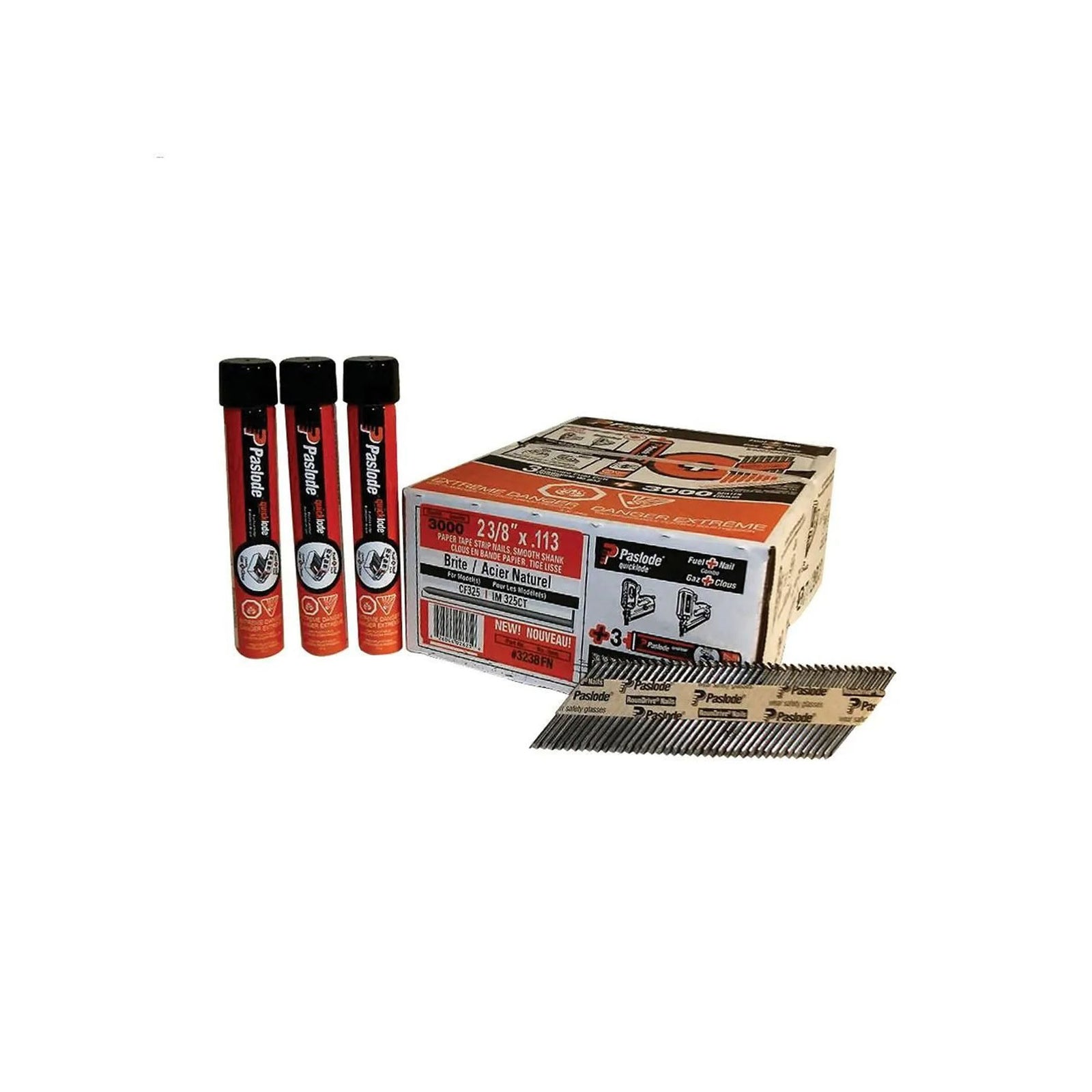 Kit de clous en bande de papier à 30 degrés de 2-3/8" x 0.113" avec 3 cartouches de combustibles Quiklode, boîte de 3 000 clous
