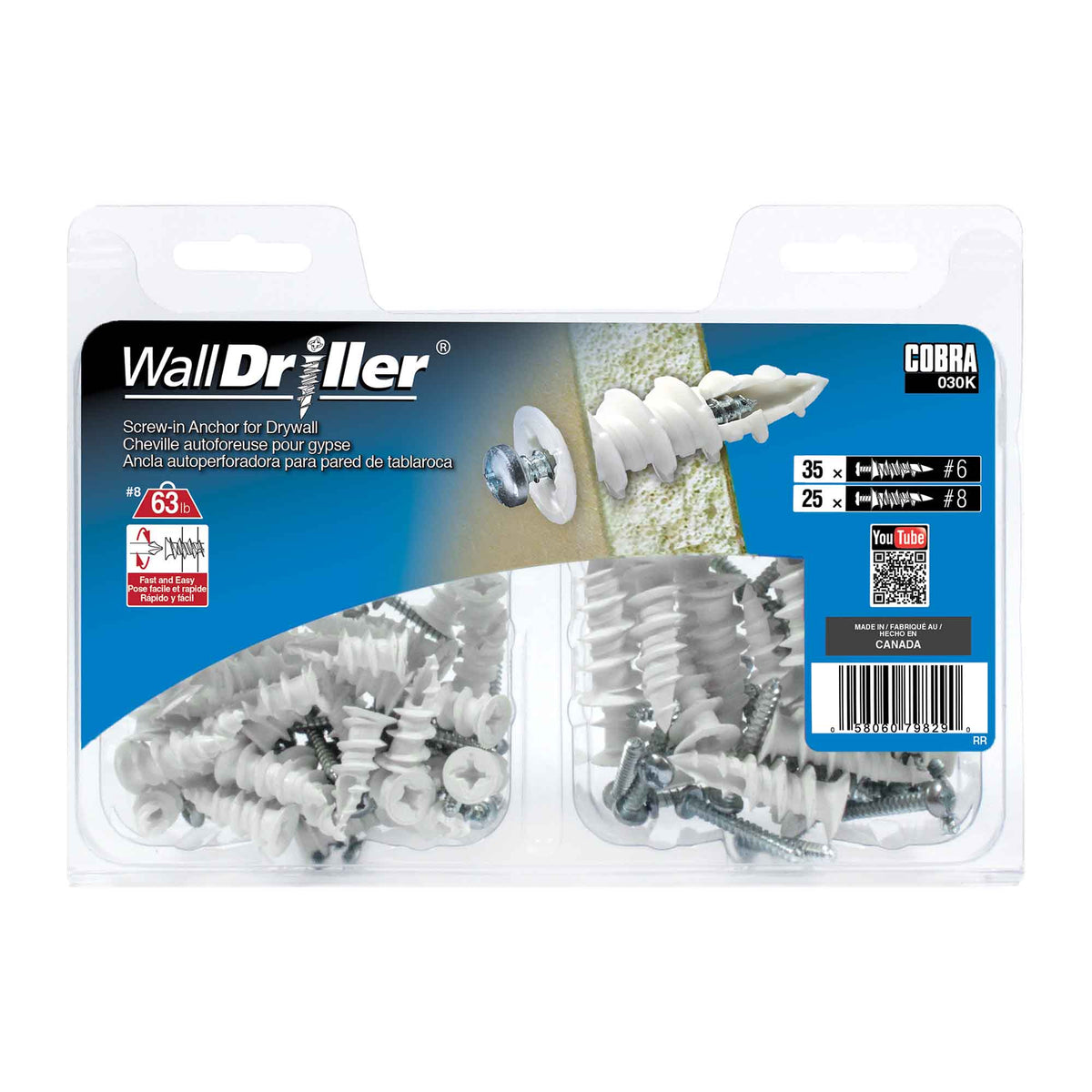 Ancrage en nylon pour mur creux WallDriller #6 et #8, 60 unités