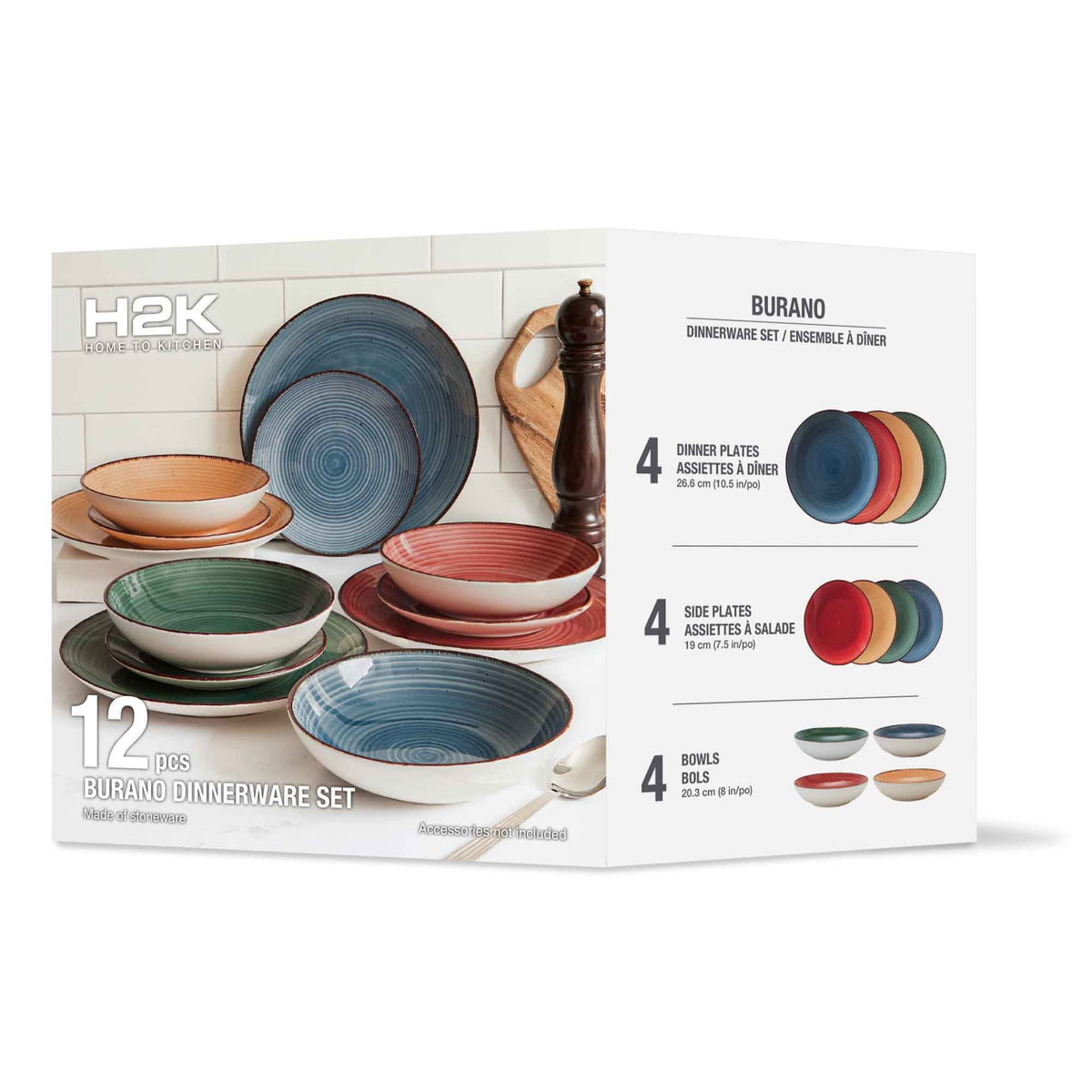 Burano Dinnerware Set in Assorted Colors, 12 Pieces GAGNON La