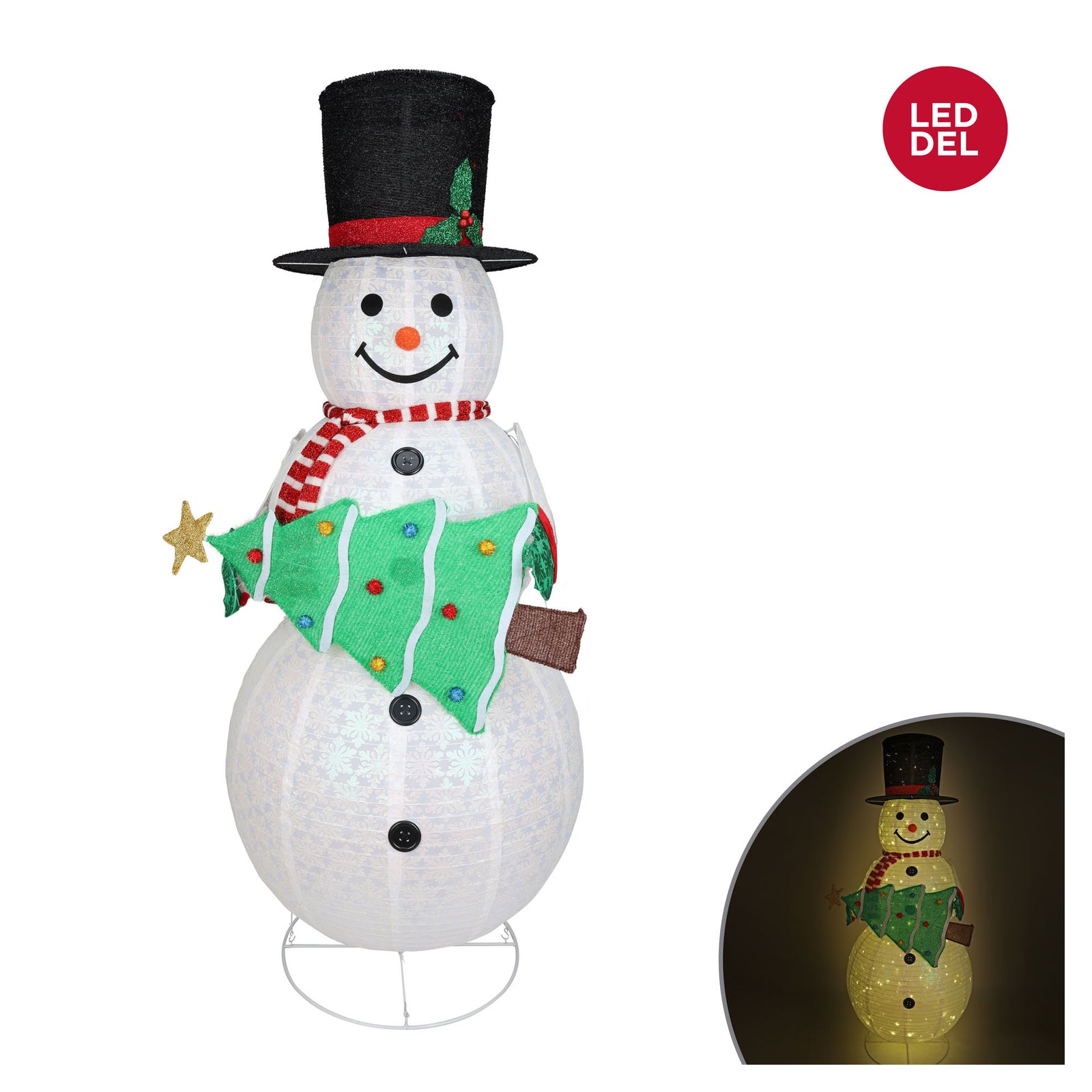 Décoration de bonhomme de neige avec sapin de Noël illuminé par 350 lumières à DEL, 7'