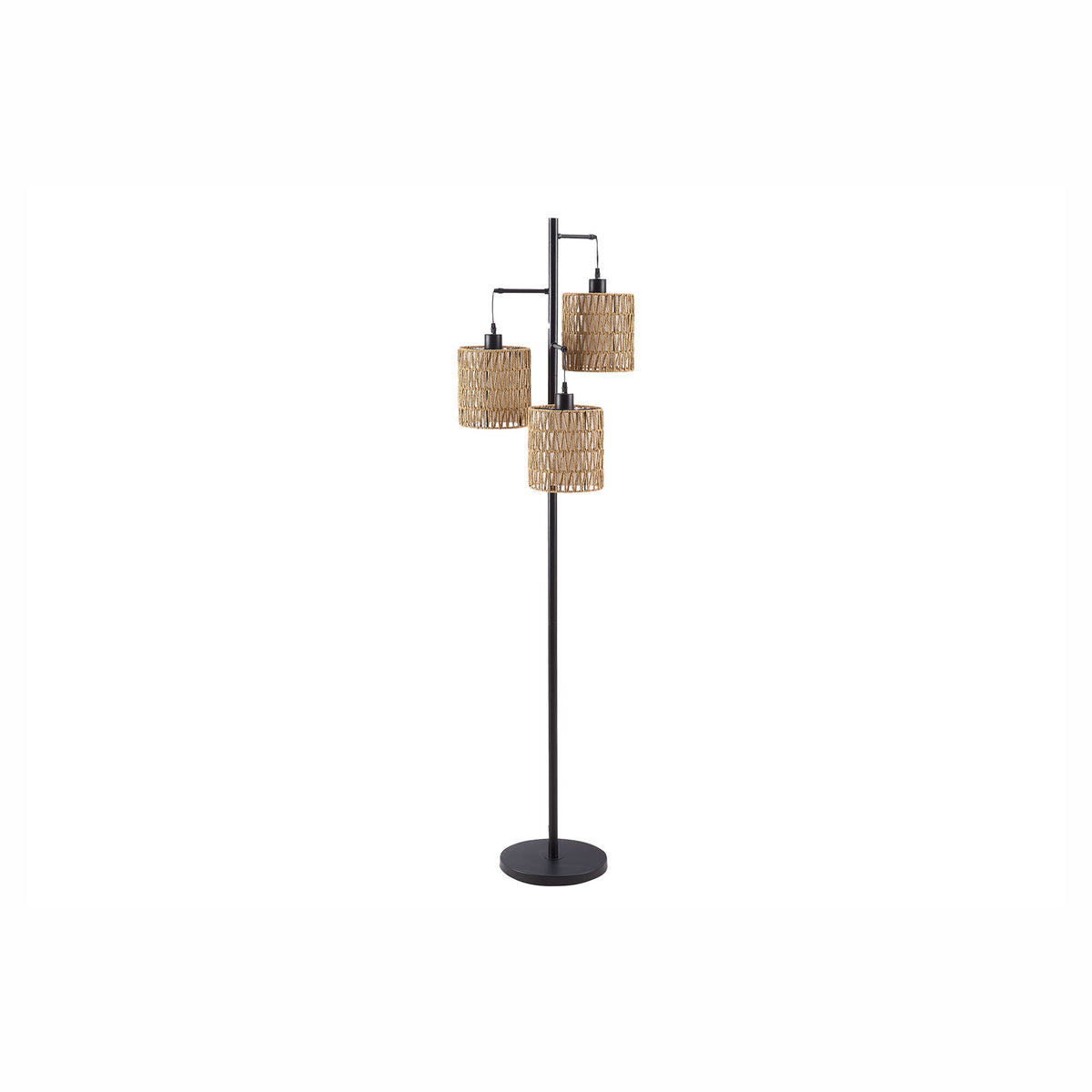 Lampe sur pied en métal noir avec abat-jours en cordage, 72-3/4"