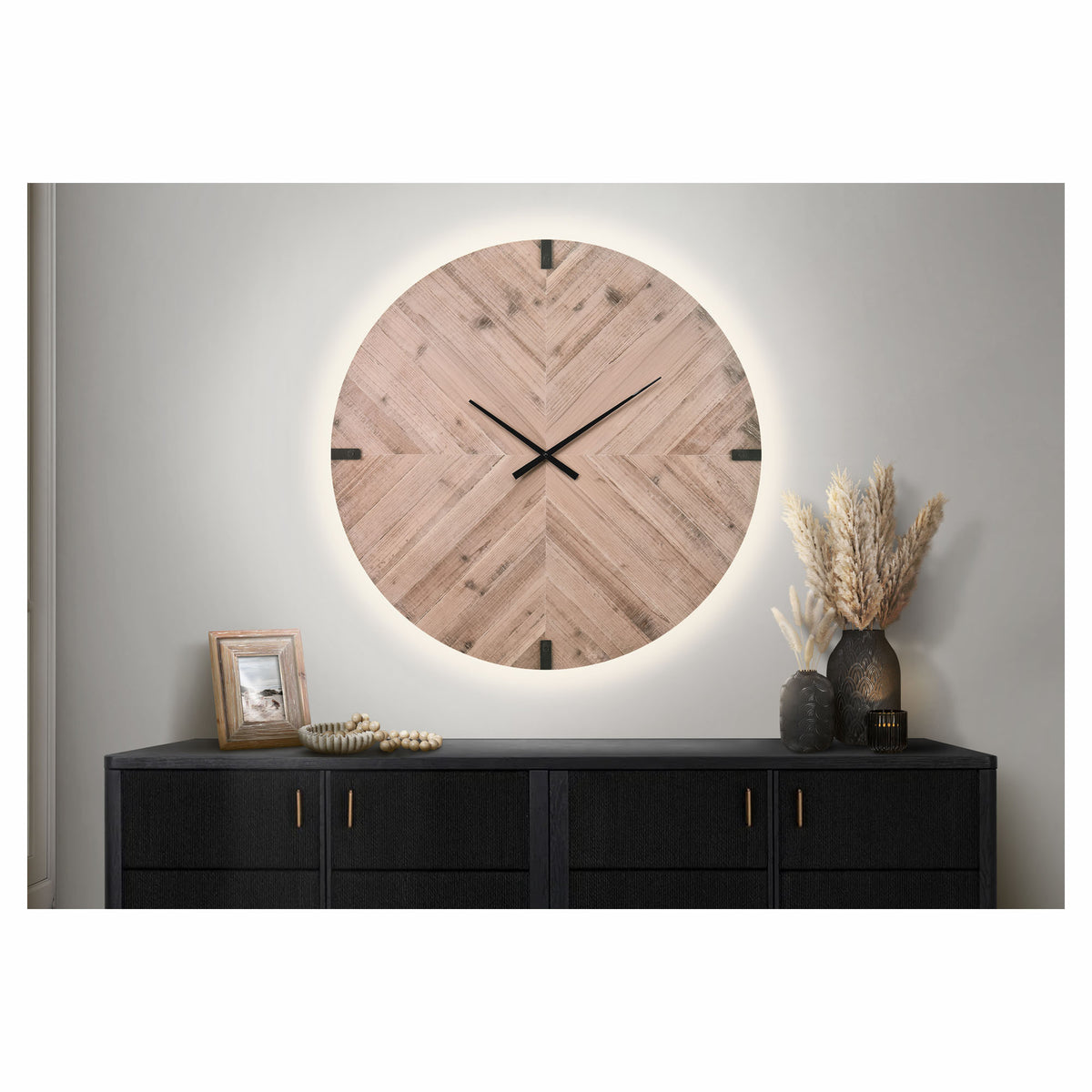 Horloge murale d'aspect bois naturel avec éclairage DEL, 30"