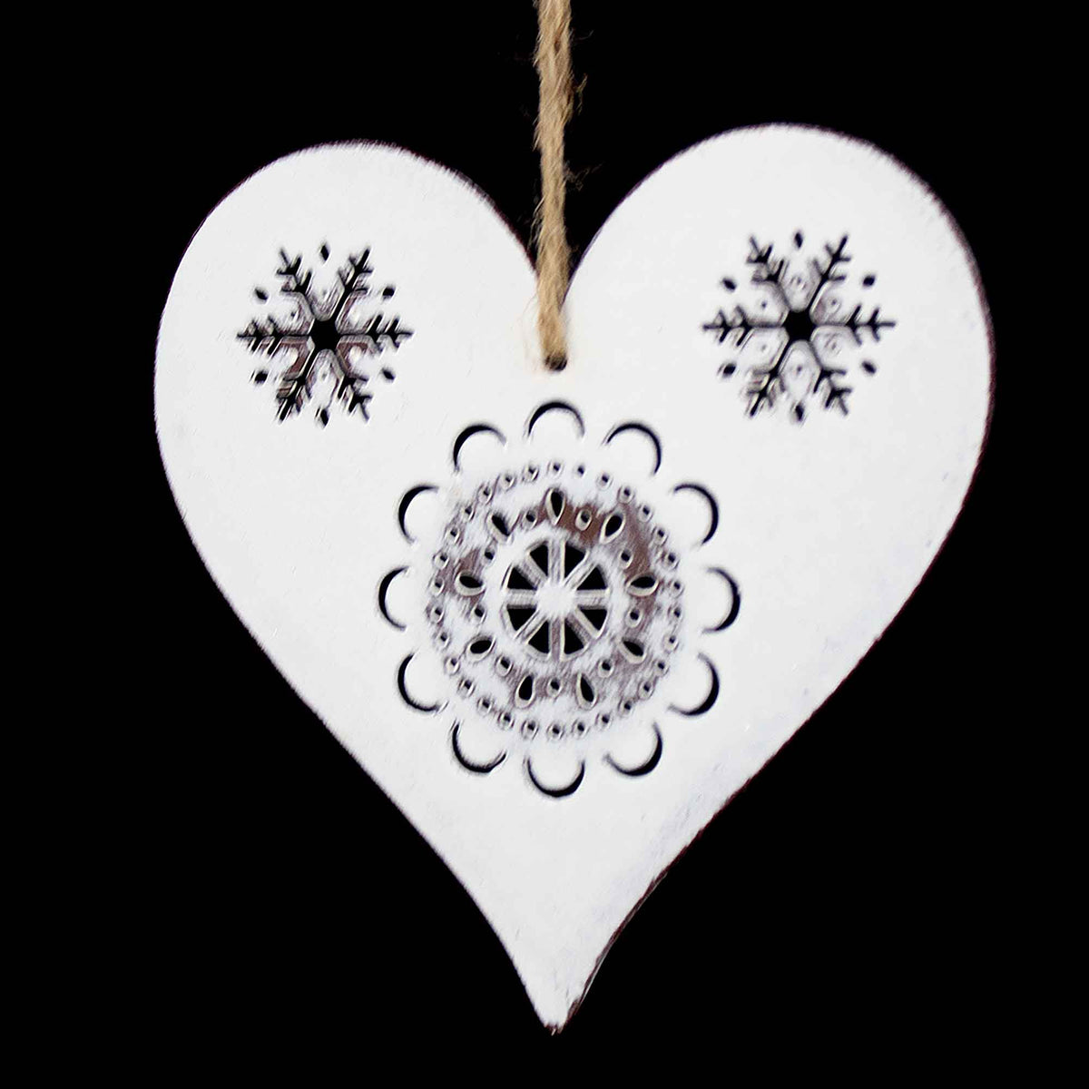 Ornement de coeur en métal blanc, 4,5''
