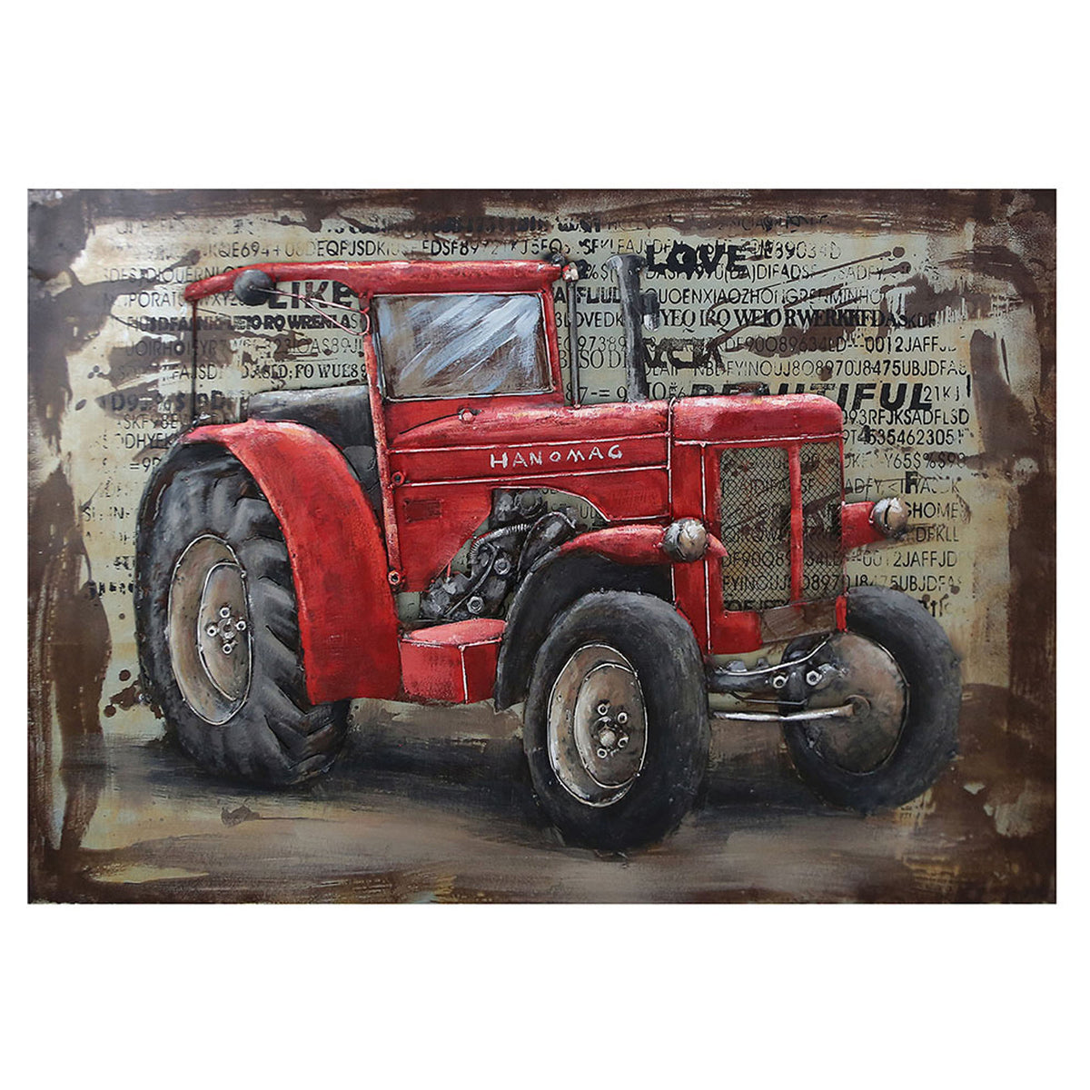 Canevas 3D de tracteur rouge classique, 45-1/4'' x 31-1/2''