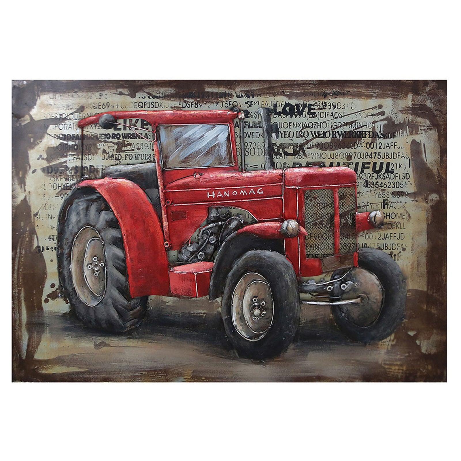 Canevas 3D de tracteur rouge classique, 45-1/4'' x 31-1/2''